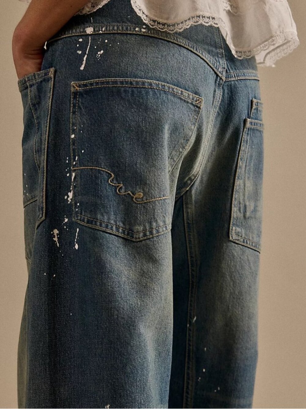 Free People We The Free Moxie Liw Slung Pull On Barrel Jeans in Timeless Blue 29 - Picture 8 of 8